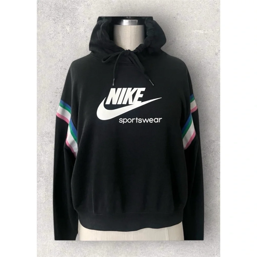 Nike Women’s Black Hoodie Cropped Pullover Logo Sweatshirt Small